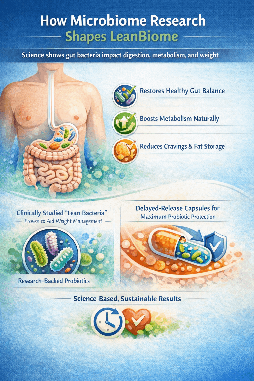 Microbiome research and gut health infographic